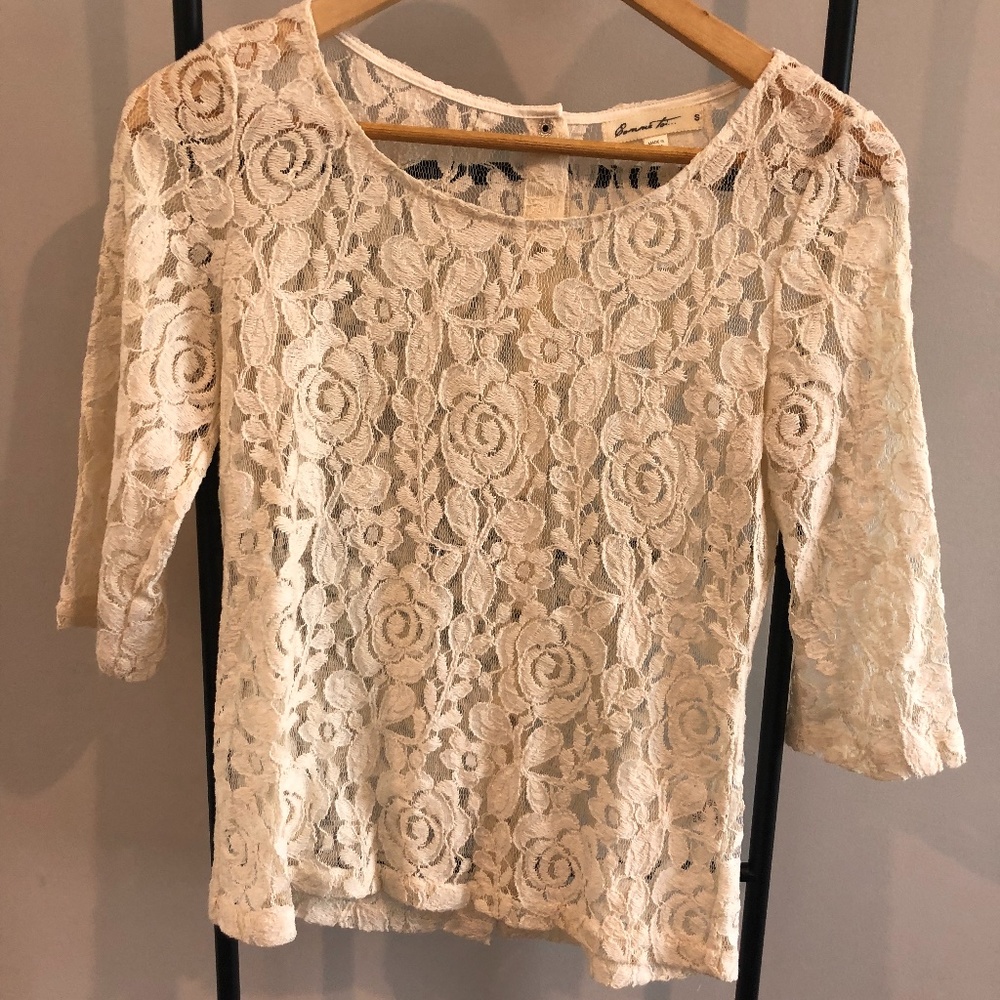 Boutique Lace Cream Blouse with Button Back Detail